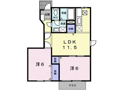 パークシティー中津E(2LDK/1階)の間取り写真