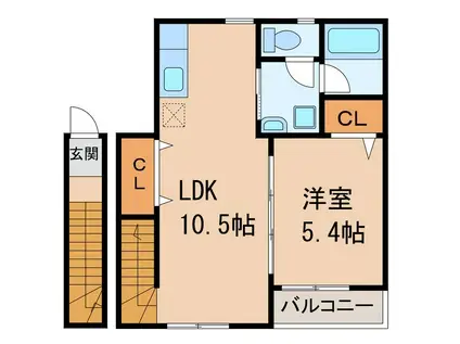 TJ内原(1LDK/2階)の間取り写真