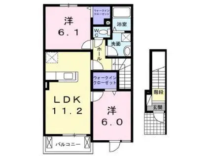 コーポサンスカイB(2LDK/2階)の間取り写真