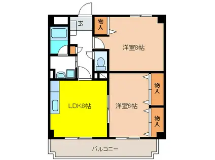 フェリオカンノンジ I(2LDK/3階)の間取り写真