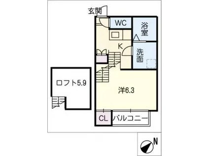 ハーモニーテラス平針II(1K/2階)の間取り写真