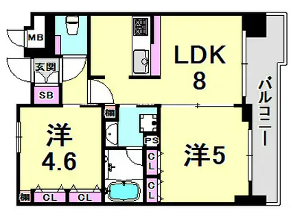 エステムコート神戸ハーバーランド前Vアクア(2LDK/10階)の間取り写真
