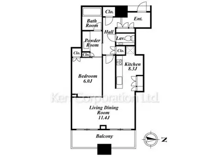 プラウドタワー千代田富士見(1LDK/10階)の間取り写真