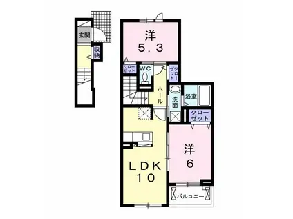 レジデンス上道 弐番館(2LDK/2階)の間取り写真