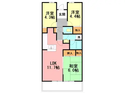 ヒルズ南戸塚3号棟(3LDK/6階)の間取り写真