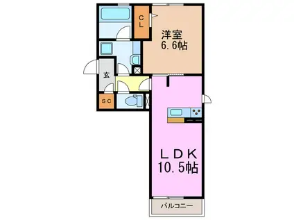 ベルネージュI(1LDK/2階)の間取り写真