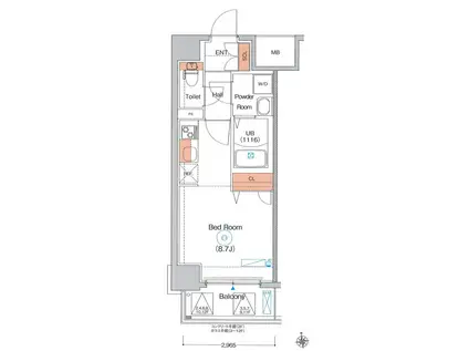 エストゥルースプラスサウス大阪(ワンルーム/8階)の間取り写真