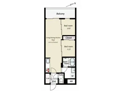 KUZE市川(2LDK/3階)の間取り写真