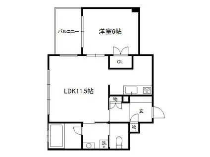 リーガル京都烏丸通(1LDK/2階)の間取り写真