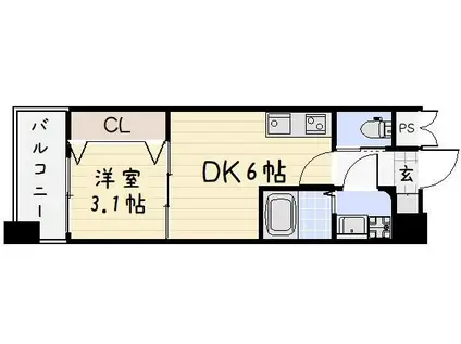 ギャラン竪町(1DK/7階)の間取り写真