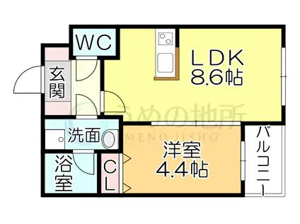 GLANZ 六ツ門(1LDK/1階)の間取り写真
