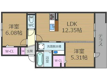 DーROOM若園町(2LDK/1階)の間取り写真