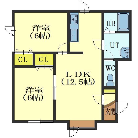 ベルメゾンA(2LDK/1階)の間取り写真