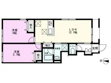 エトワール東越谷(2LDK/1階)の間取り写真