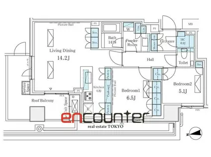 ザ・パークハウス西麻布レジデンス(2LDK/5階)の間取り写真