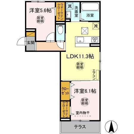 サン・グレース木更津(2LDK/1階)の間取り写真