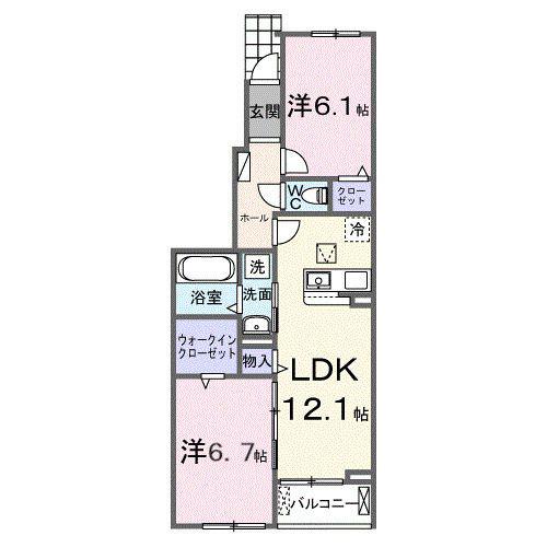 ボヌール イコウ(2LDK/1階)の間取り写真
