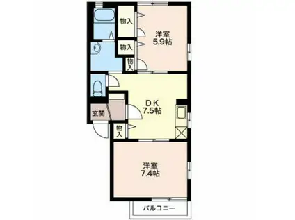 ビューテラスB(2DK/2階)の間取り写真