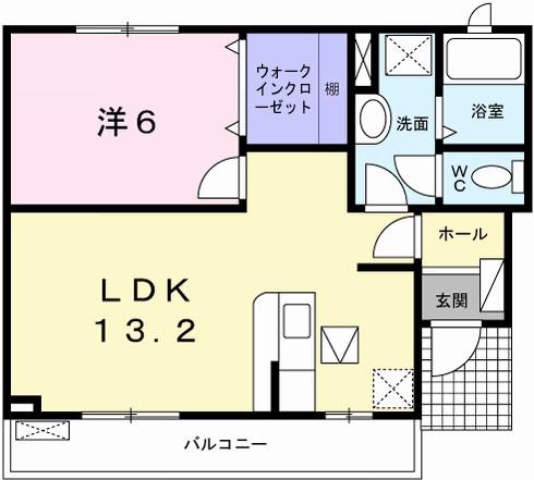 エレガント リヴ(1LDK/1階)の間取り写真