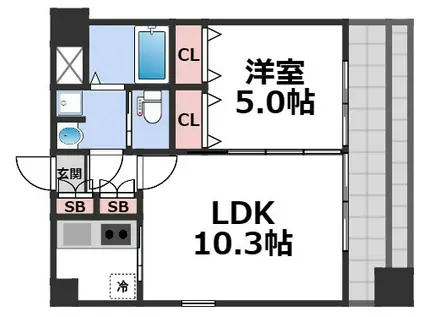 コスモリード谷町六丁目旧名称ドゥーエ谷町(1LDK/10階)の間取り写真
