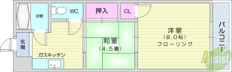 モロハシハイツ(2K/3階)の間取り写真