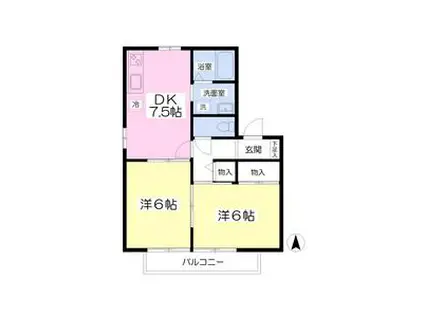 ハイカムールNAKAMURAB棟(2DK/1階)の間取り写真