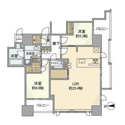 クラッシィハウス大手町ザ・スイート(2LDK/12階)の間取り写真