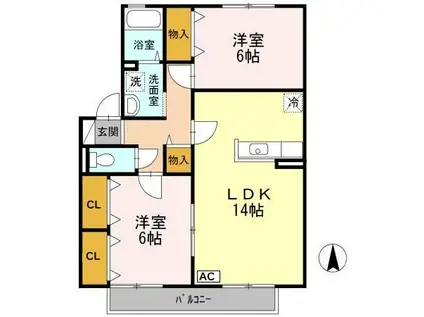 ウィルモア宮小路C(2LDK/2階)の間取り写真