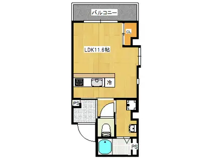 IRISSPIR.BRIGHT与次郎TERRACE(1K/2階)の間取り写真