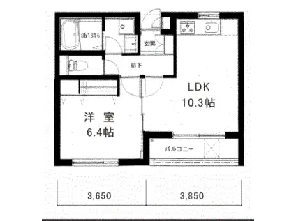ルミエール上野毛(1LDK/3階)の間取り写真