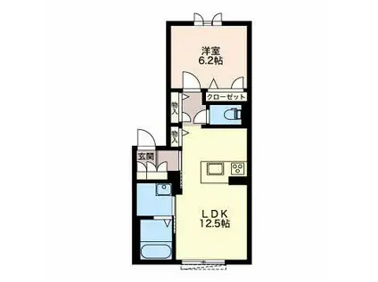 アンビエンテ新町(1LDK/1階)の間取り写真