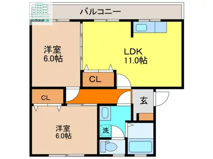 大園森ハイツ(2LDK/2階)の間取り写真