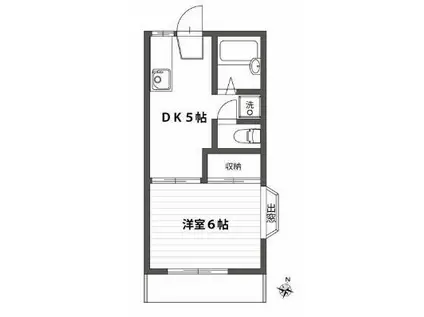 ファミーユ若葉B棟(1DK/2階)の間取り写真