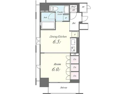 セイワパレス夕陽丘(1DK/4階)の間取り写真