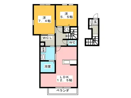 サニーガーデン西林田(2LDK/2階)の間取り写真