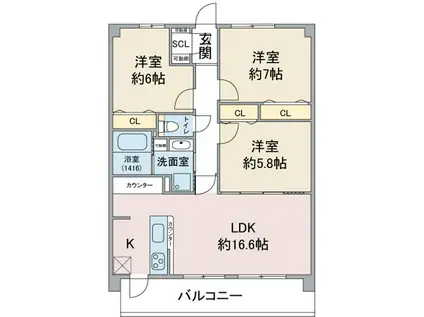 CREA KAMIYASHIRO(3LDK/2階)の間取り写真