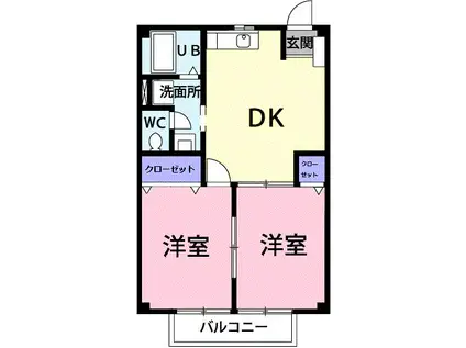 カームロズァリオ(2DK/1階)の間取り写真