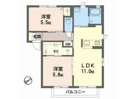 ルミエールA棟(2LDK/1階)の間取り写真
