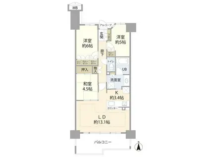 ザ・レジデンス千歳船橋グランエアレジデンス(3LDK/6階)の間取り写真