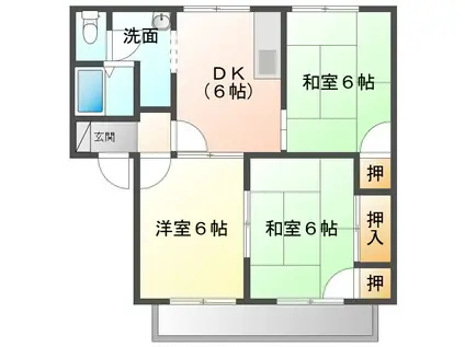 フレグランス仲沖(3DK/2階)の間取り写真