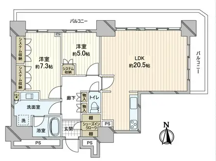 ルネッサなんばタワー(2LDK/13階)の間取り写真