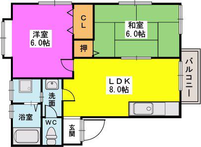 みゆきコーポ(2LDK/2階)の間取り写真