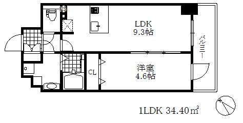 プレサンスザ神戸(1LDK/13階)の間取り写真