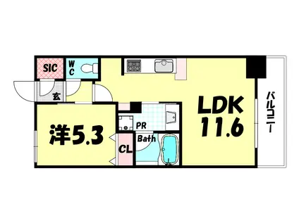 ワコーレ神戸北野 ザ・テラス(1LDK/3階)の間取り写真