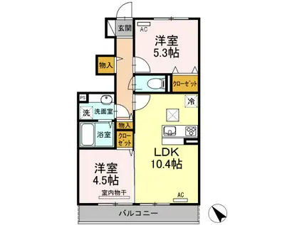 ニジコート(2LDK/1階)の間取り写真
