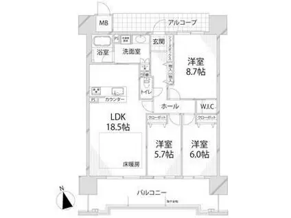 パレ・ロワイヤル英賀保駅前(3SLDK/2階)の間取り写真