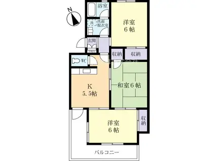 リバーシティロイヤルハイツB(3DK/2階)の間取り写真