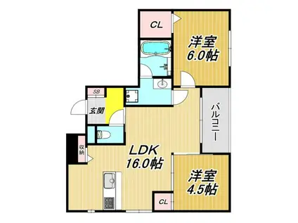 グランディ―ル(2LDK/3階)の間取り写真