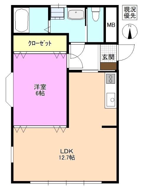 メルベージュS(1LDK/1階)の間取り写真
