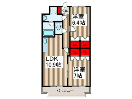 ユナイト(2LDK/3階)の間取り写真